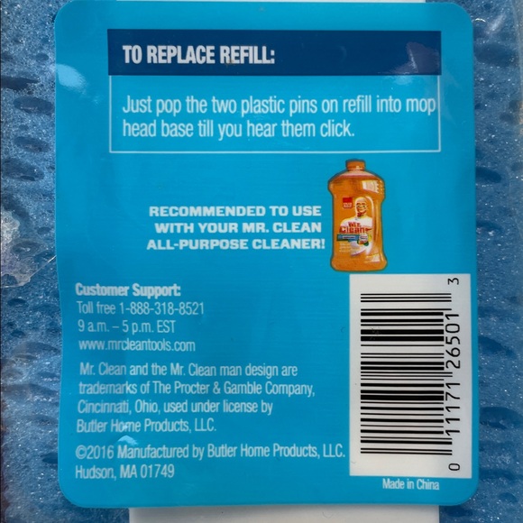 Mr. Clean 2016 Blue Sponge Mop w Scrubber Refill  2 plastic pins onto mop head - Picture 4 of 9